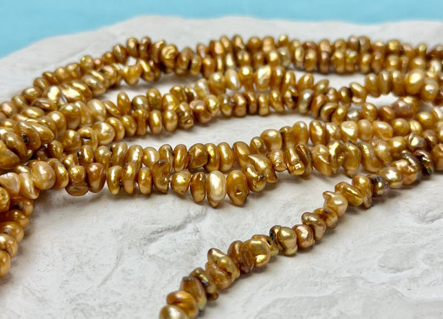 3-4x6-8 mm Orange Copper Color Keshi Freshwater Pearls High Luster Center Drilled Rondelle Disc Cornflake Beads B Grade #P3369