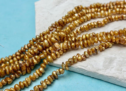 3-4x6-8 mm Orange Copper Color Keshi Freshwater Pearls High Luster Center Drilled Rondelle Disc Cornflake Beads B Grade #P3369