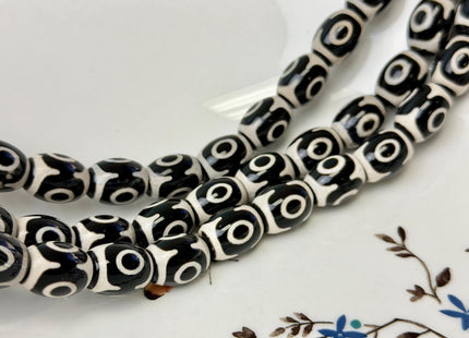 8x12mm 12x15 mm AAA DZI Tibetan Agate Barrel Shape Black White Agate Gemstone Mala Antique Boho Beads 13.5 Inches 29 Pieces #4777