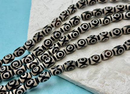 8x12mm 12x15 mm AAA DZI Tibetan Agate Barrel Shape Black White Agate Gemstone Mala Antique Boho Beads 13.5 Inches 29 Pieces #4777