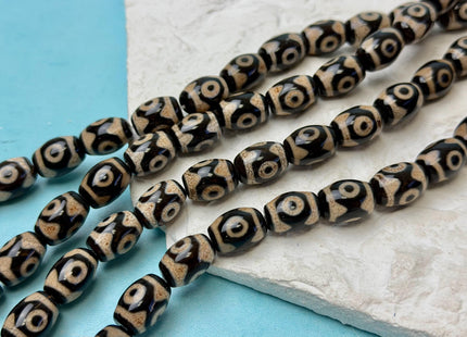 10x14 mm AAA DZI Tibetan Agate Barrel Shape Black Brown Agate Gemstone Mala Antique Boho Eye Beads 13.5 Inches 25 Pieces #4778