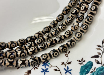 10x14 mm AAA DZI Tibetan Agate Barrel Shape Black Brown Agate Gemstone Mala Antique Boho Eye Beads 13.5 Inches 25 Pieces #4778