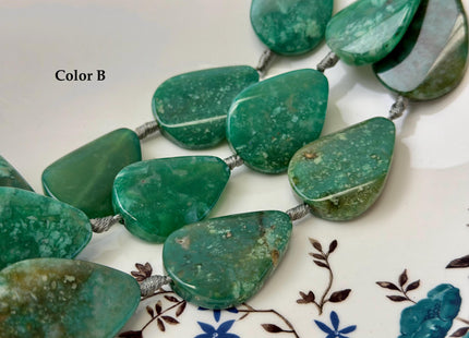 25-27x34-36 mm Green Moss Agate Gemstone Smooth Flat Pebble Tear Drop Nugget Gemstone Beads 8 Pieces #4779