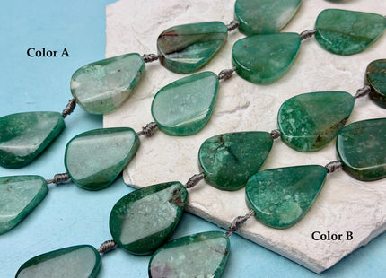 25-27x34-36 mm Green Moss Agate Gemstone Smooth Flat Pebble Tear Drop Nugget Gemstone Beads 8 Pieces #4779