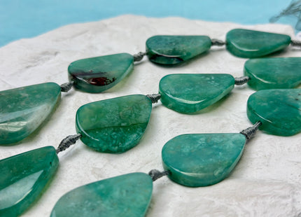 25-27x34-36 mm Green Moss Agate Gemstone Smooth Flat Pebble Tear Drop Nugget Gemstone Beads 8 Pieces #4779