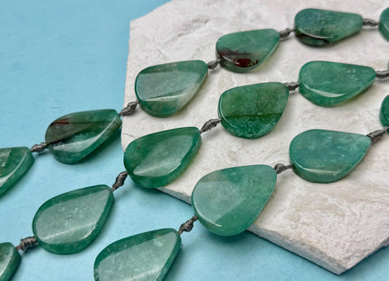 25-27x34-36 mm Green Moss Agate Gemstone Smooth Flat Pebble Tear Drop Nugget Gemstone Beads 8 Pieces #4779