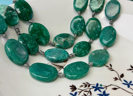 17-19x23-25 mm Green Moss Agate Gemstone Smooth Flat Pebble Oval Nugget Gemstone Beads 11 Pieces #4780