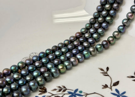 6 mm AAAA Dark Peacock Round High Luster Freshwater Pearls 15.5 Inches Strand 66 Beads #P3445