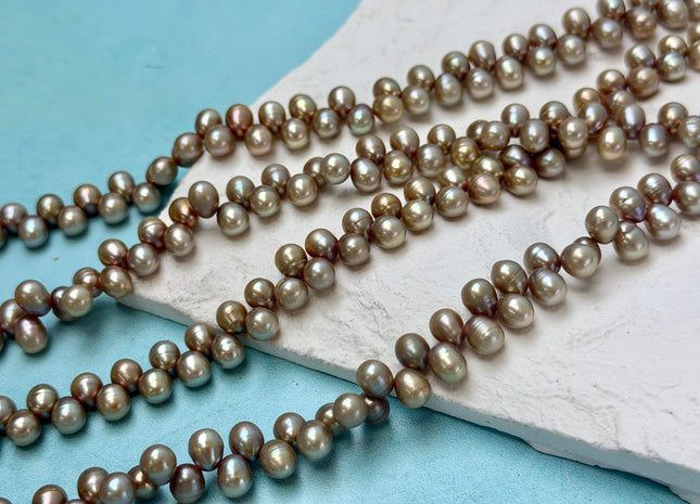 5-5.5x6-7 mm Taupe Champagne Top Drilled Freshwater Pearl 16 Inches Strand 110 Beads #P3447