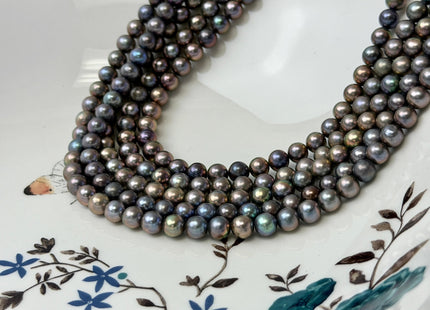 5.5-6 mm AAA Metallic Peacock Color Round Freshwater Pearl 15.5 Inches Strand 72 Beads #P3449