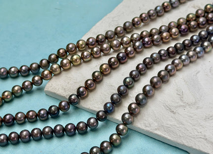 5.5-6 mm AAA Metallic Peacock Color Round Freshwater Pearl 15.5 Inches Strand 72 Beads #P3449