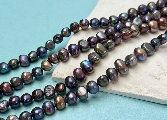 7-8x8-10 mm AA Purple Peacock Color Nugget High Luster Large Hole Freshwater 1.2 mm Hole 15 Inches 50 Beads #P3450