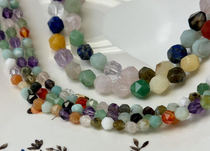 6mm 8mm Faceted Star Cut Amethyst Lapis Jade Black Tourmaline Rose Quartz Gemstones 15 Inches Strand #4791