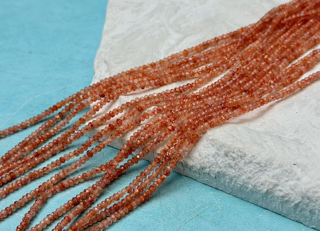 1.5x2 mm Faceted Rondelle Tiny Orange Moonstone Natural Gemstone 15.5 Inches Strand 270 Pieces #4792