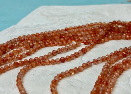 3 mm Faceted Round Tiny Orange Sunstone Natural Gemstone 15 Inches Strand 143 Pieces #4793