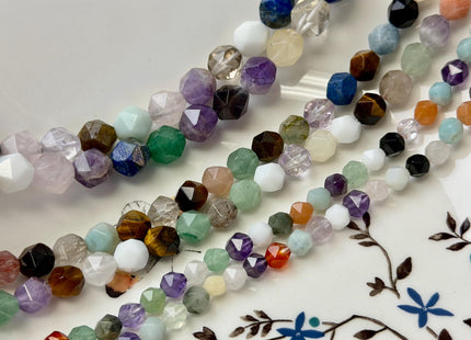 6mm 8mm 10mm Faceted Star Cut Mixed Amethyst Amazonite Aquamarine Carnelian Quartz Gemstone Beads 15 Inches Strand #4782