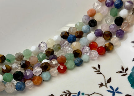 6mm 8mm 10mm Faceted Star Cut Mixed Amethyst Amazonite Aquamarine Carnelian Quartz Gemstone Beads 15 Inches Strand #4782