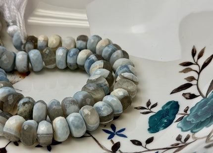 10-11 mm Natural Opal Gemstone Blue and Gray Natural Color Peru Boulder Opal Beads Faceted Rondelle 8 Inch Strands #2138