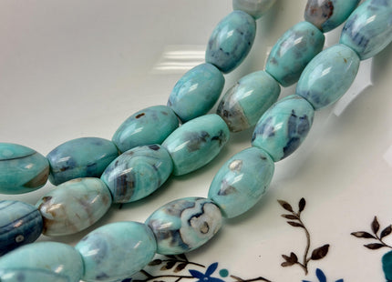 13x19-20 mm Natural Dragon Skin Agate Gemstone Smooth Barrel Shape Blue Green Brown Color Agate 18 Beads #4811