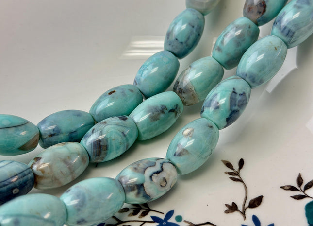 13x19-20 mm Natural Dragon Skin Agate Gemstone Smooth Barrel Shape Blue Green Brown Color Agate 18 Beads #4811