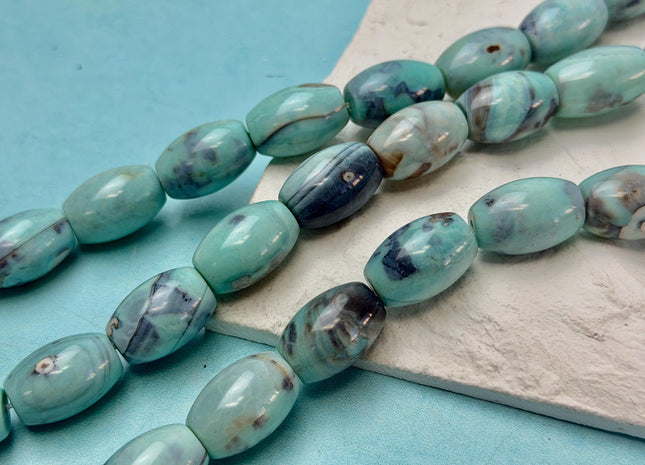 13x19-20 mm Natural Dragon Skin Agate Gemstone Smooth Barrel Shape Blue Green Brown Color Agate 18 Beads #4811