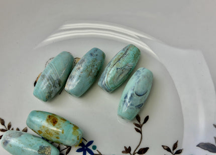 3 Pieces 13x29mm Natural Dragon Skin Agate Gemstone Smooth Barrel Shape Blue Green Brown Color Agate Large 2.0mm Hole #4813