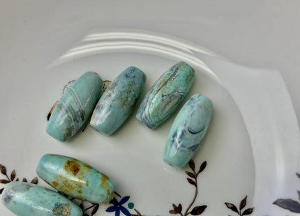 3 Pieces 13x29mm Natural Dragon Skin Agate Gemstone Smooth Barrel Shape Blue Green Brown Color Agate Large 2.0mm Hole #4813