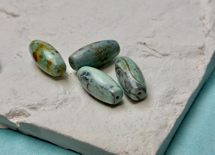 3 Pieces 13x29mm Natural Dragon Skin Agate Gemstone Smooth Barrel Shape Blue Green Brown Color Agate Large 2.0mm Hole #4813