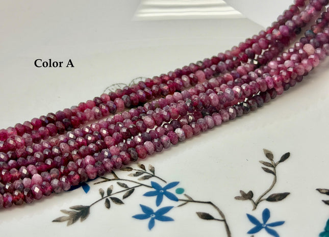 2.5-3x4mm Faceted Rondelle Natural Multi Pink Tourmaline Gemstone Beads 15 Inches Strand 150 Beads #4816