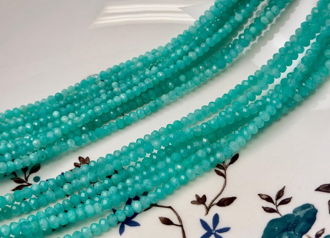 2.5x3.5mm 3x4mm Micro Faceted Rondelle Natural Amazonite Gemstone Beads Blue Gemstone Loose Beads 15.5 Inches Strand #3540