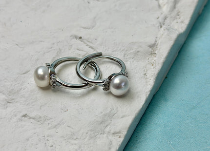 Natural White Freshwater Pearl Ring White 14K Gold Filled Brass Button Pearl Adjustable Dainty Rings With CZ Gemstones #10047-M