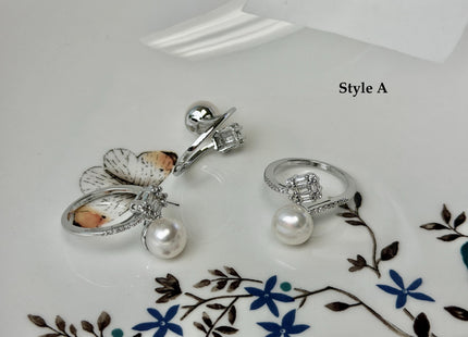 Natural White Freshwater Pearl Ring White 14K Gold Filled Brass Button Pearl Adjustable Dainty Rings With CZ Gemstones #10047-M