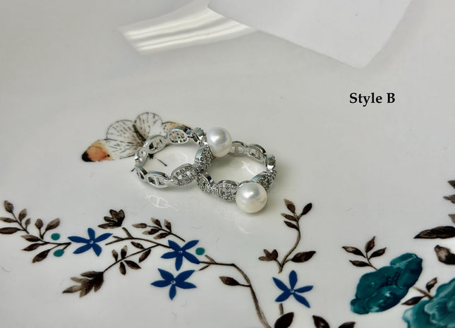 Natural White Freshwater Pearl Ring White 14K Gold Filled Brass Button Pearl Adjustable Dainty Rings With CZ Gemstones #10047-M