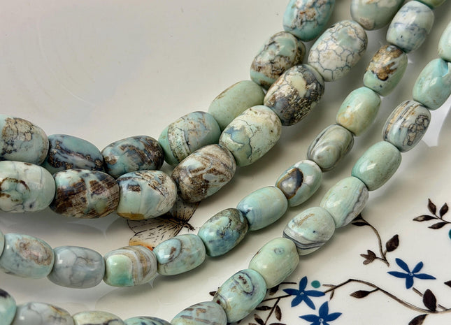 10x14mm 13x18mm Natural Dragon Skin Agate Gemstone Smooth Barrel Shape Blue Green Brown Color Agate Beads Large 1.5mm Hole #4823