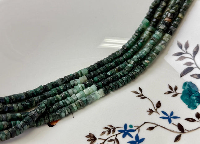 5-9 mm Faceted Rondelle Heishi Tire Shape Natural Shaded Green Emerald Gemstone Loose Beads 13 Inches #4783