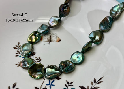 15-20x17-26 mm AAA Forest Green Color Jumbo Keshi Freshwater Pearls Very Rare High Luster With Gold Sheen Pearls #P3386