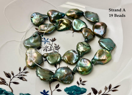 15-20x17-26 mm AAA Forest Green Color Jumbo Keshi Freshwater Pearls Very Rare High Luster With Gold Sheen Pearls #P3386