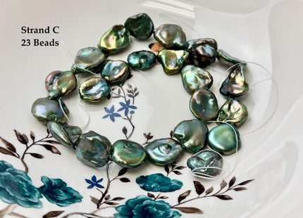 15-20x17-26 mm AAA Forest Green Color Jumbo Keshi Freshwater Pearls Very Rare High Luster With Gold Sheen Pearls #P3386