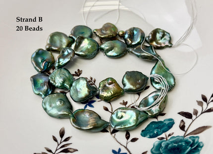 15-20x17-26 mm AAA Forest Green Color Jumbo Keshi Freshwater Pearls Very Rare High Luster With Gold Sheen Pearls #P3386