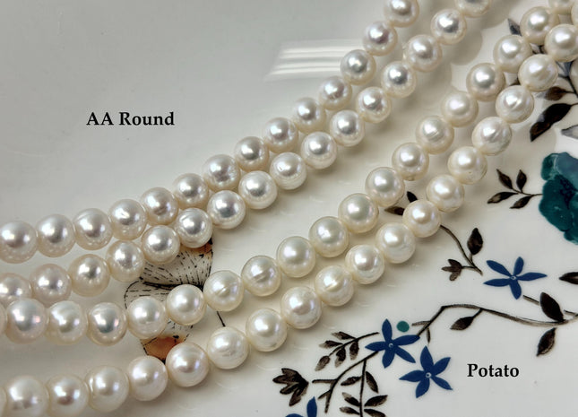 8 mm AA Semi Round Natural White Cultured Freshwater Pearls Genuine Natural Pearl Beads Lustrous Natural White Bridal Pearls #201