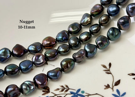 9-10x11-13 mm AAA Black Peacock Keshi Rice Nugget Freshwater Pearls High Luster Keshi Pearl Beads #P3382