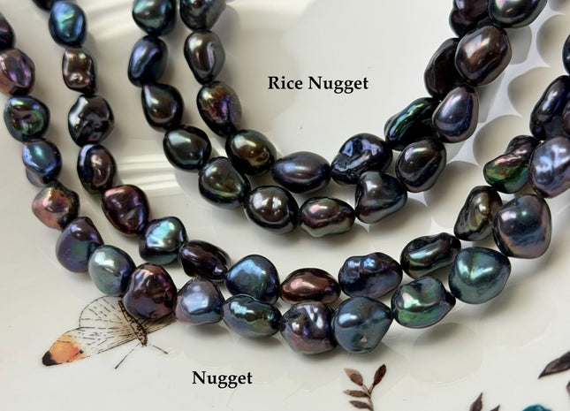 9-10x11-13 mm AAA Black Peacock Keshi Rice Nugget Freshwater Pearls High Luster Keshi Pearl Beads #P3382
