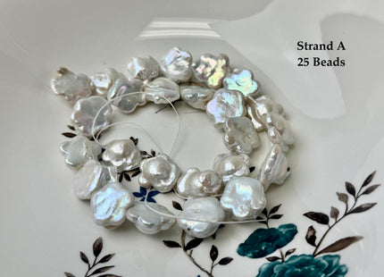 One-Of-A-Kind 14-17mm White Peacock Color Flower Shape Freshwater Coin Pearls High Luster Thick Coin Beads #P3431