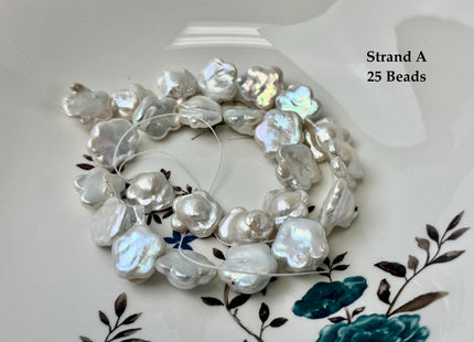 One-Of-A-Kind 14-17mm White Peacock Color Flower Shape Freshwater Coin Pearls High Luster Thick Coin Beads #P3431