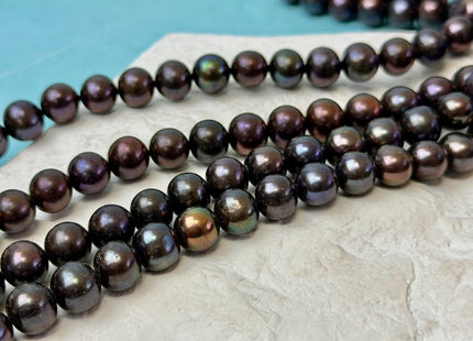 9-9.5 mm AAA Dark Peacock Color Off Round Freshwater Pearls 45 Beads #P3374