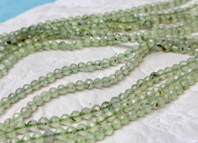 4 mm Natural Green Prehnite Faceted Round Gemstone 15 Inches 104 Beads #4796