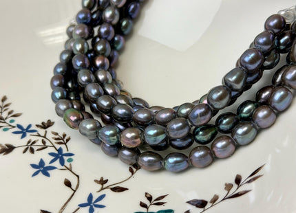 7x8-9 mm AA Half Strand Peacock Rice Freshwater Pearl Beads Large Hole Size 2.0mm 20 Beads #P3376