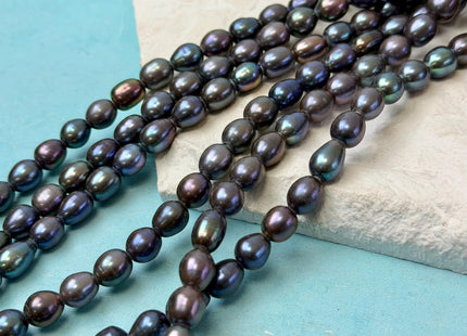 7x8-9 mm AA Half Strand Peacock Rice Freshwater Pearl Beads Large Hole Size 2.0mm 20 Beads #P3376