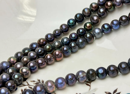 8-9mm Half Strand Large Hole Dark Peacock Potato Freshwater Pearls Hole Size 2.2mm 25 Beads #P3378