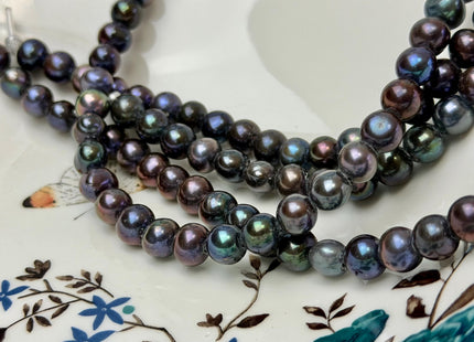 8-9mm Half Strand Large Hole Dark Peacock Potato Freshwater Pearls Hole Size 2.2mm 25 Beads #P3378
